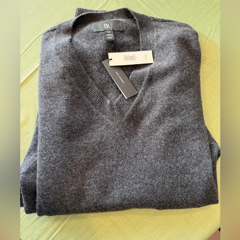 NWT Banana Republic Men's Charcoal V-Neck Sweater 100% Cashmere